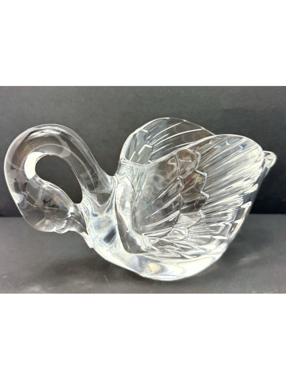 Vtg Crystal Glass Swan Candy Trinket Dish Gravy France Glam Romance Hollywood